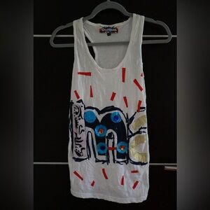 White/Colorful Desigual Racerback Tank Top (S)